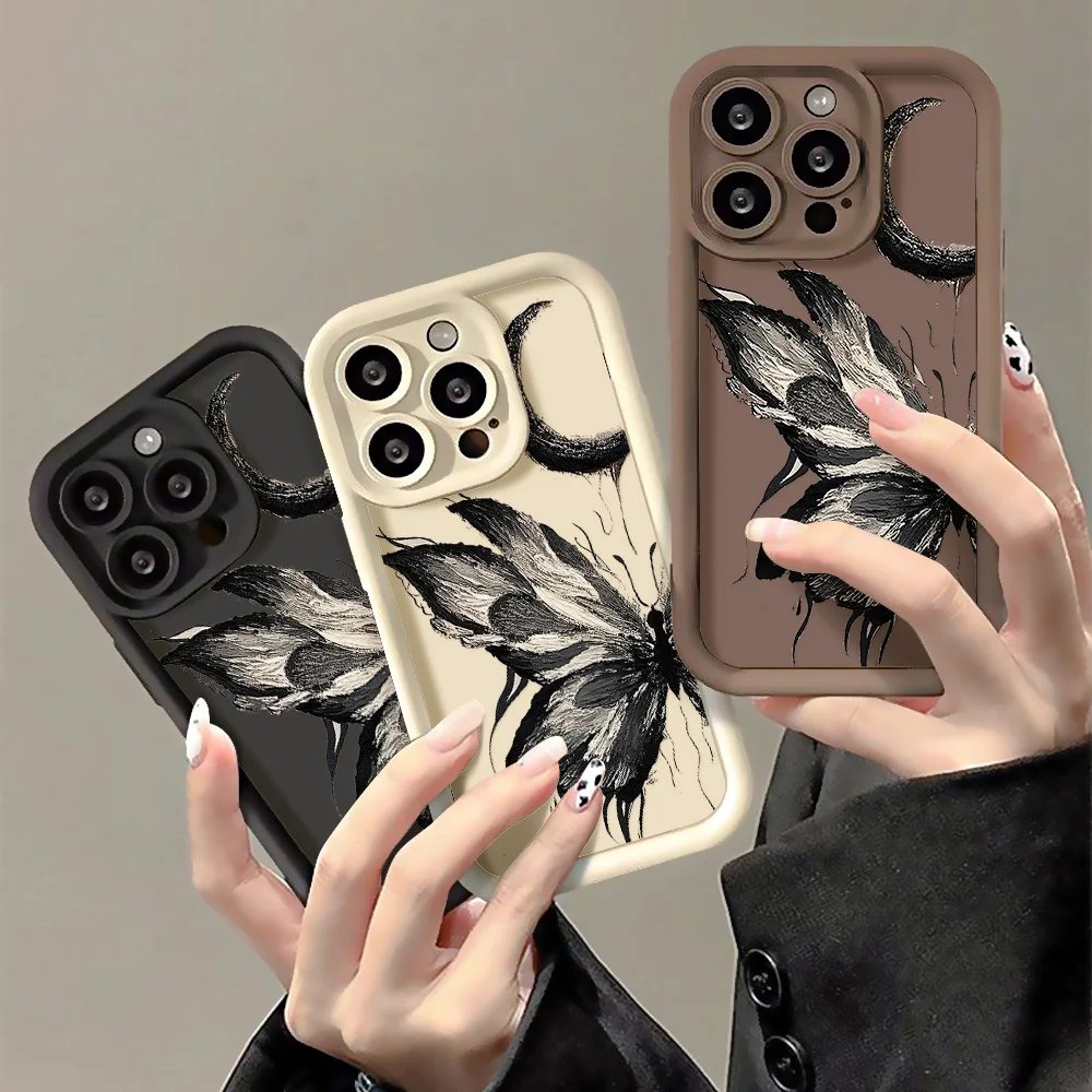Aesthetic Oil Painting Butterfly Phone Case For iPhone 15 Pro Max 11 12 13 14 14Pro XS Max X XR SE 2022 2020 7 8 Plus Case Cover