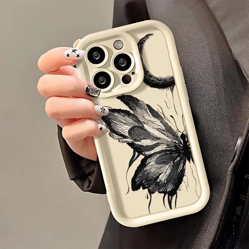 Aesthetic Oil Painting Butterfly Phone Case For iPhone 15 Pro Max 11 12 13 14 14Pro XS Max X XR SE 2022 2020 7 8 Plus Case Cover