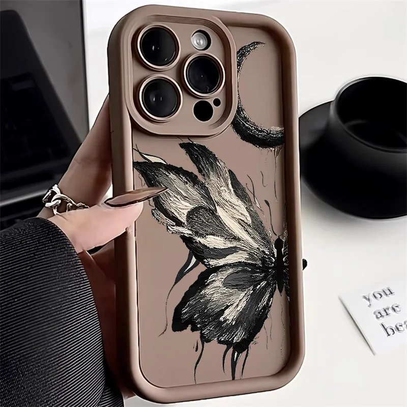 Aesthetic Oil Painting Butterfly Phone Case For iPhone 15 Pro Max 11 12 13 14 14Pro XS Max X XR SE 2022 2020 7 8 Plus Case Cover
