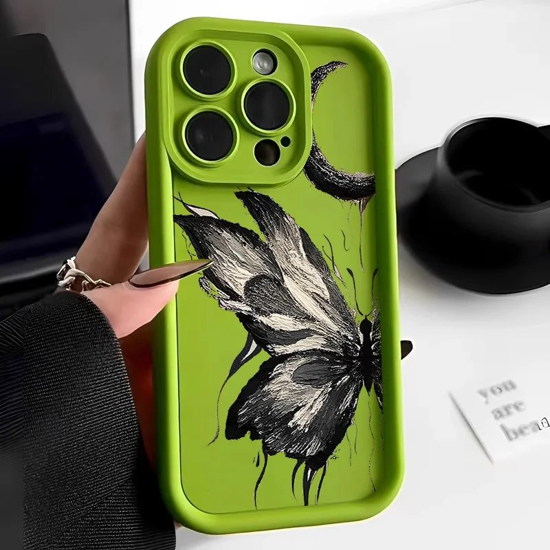 Aesthetic Oil Painting Butterfly Phone Case For iPhone 15 Pro Max 11 12 13 14 14Pro XS Max X XR SE 2022 2020 7 8 Plus Case Cover