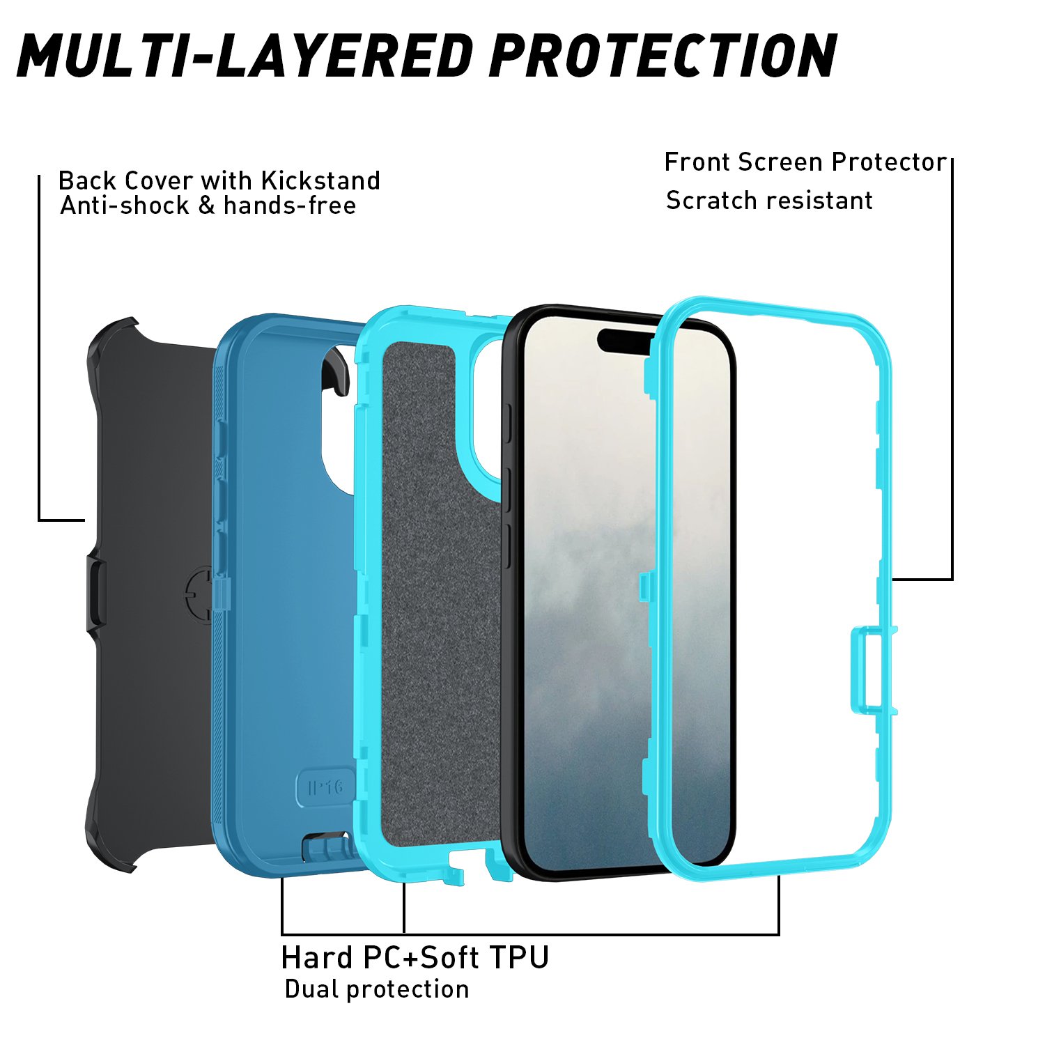 American Hotsale Defender Black Color Belt Clip Phone Case For IPhone 16 15 14 13 With 360 Rotation Kickstand Combo Phone Cover