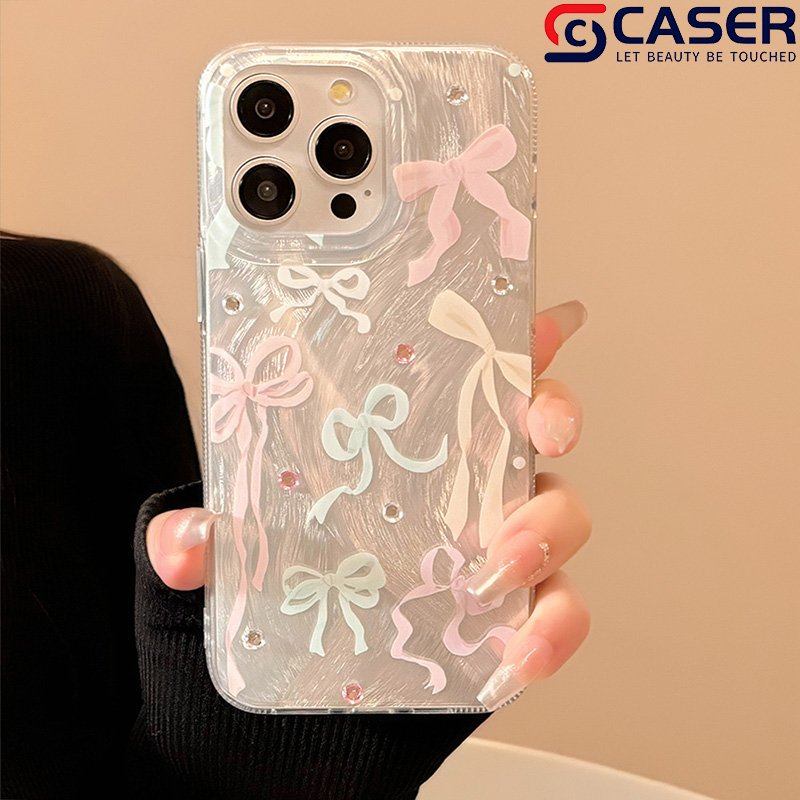 INS Korean Diamond Colorful Bow Gradient Mobile Phone Cases Shining Ribbon Bow Phone Shell For Iphone 16 15 14 13 12