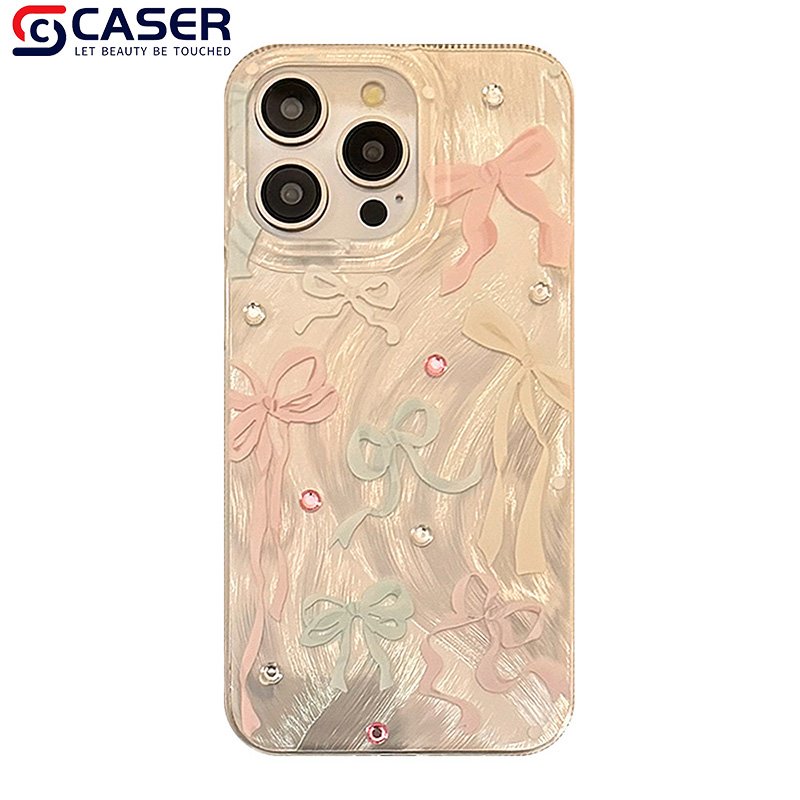 INS Korean Diamond Colorful Bow Gradient Mobile Phone Cases Shining Ribbon Bow Phone Shell For Iphone 16 15 14 13 12
