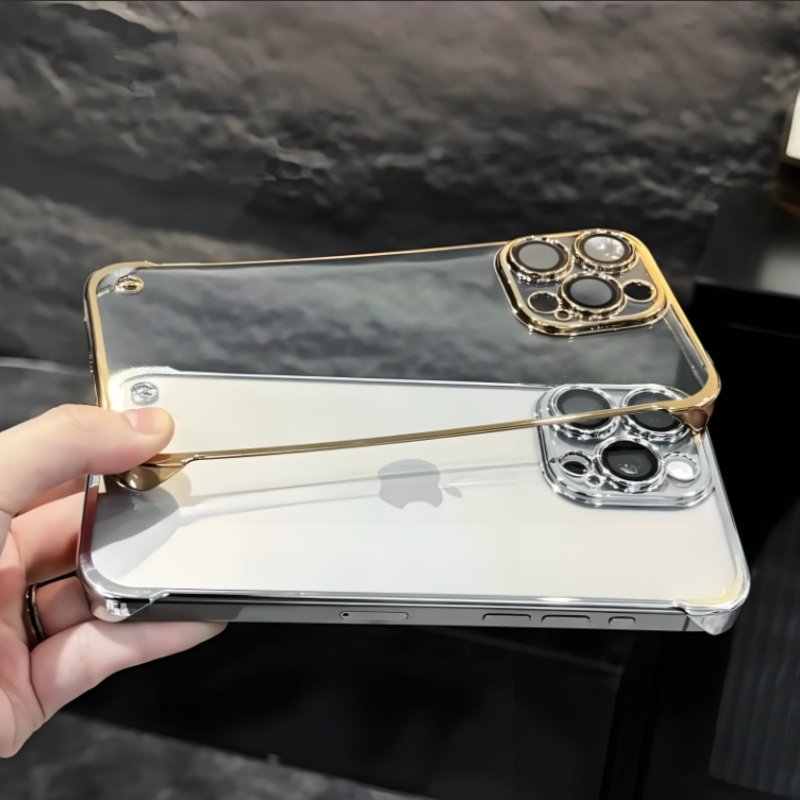 Yapears Bezel-less Electroplated PC Borderless Transparent Custom Cell Mobile Phone Case For iPhone 15 Pro Max 16 14 13 12 11