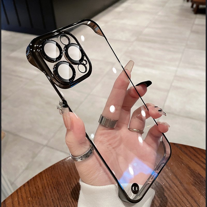Yapears Bezel-less Electroplated PC Borderless Transparent Custom Cell Mobile Phone Case For iPhone 15 Pro Max 16 14 13 12 11
