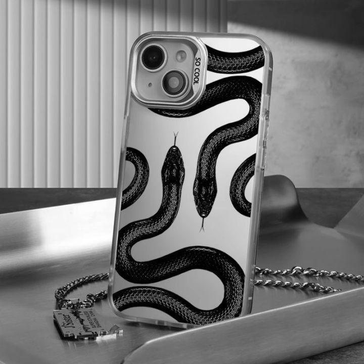 TPU PC 2 IN 1 Laser Print Snake Mobile Phone Case For iPhone 15 14 13 12 11 pro max Hard Protect Back Cover Shell Accessories