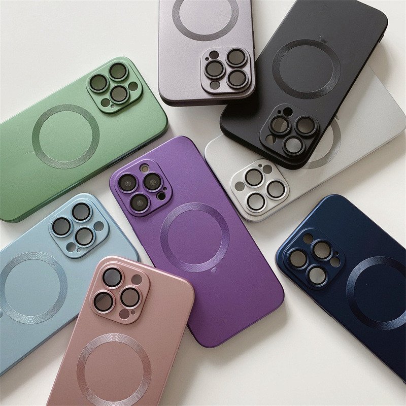 For iPhone 15 pro max Magnetic Phone Case for iPhone 13 12 with Lens glass wireless charger 14 Pro Matte Mobile Phone Cases