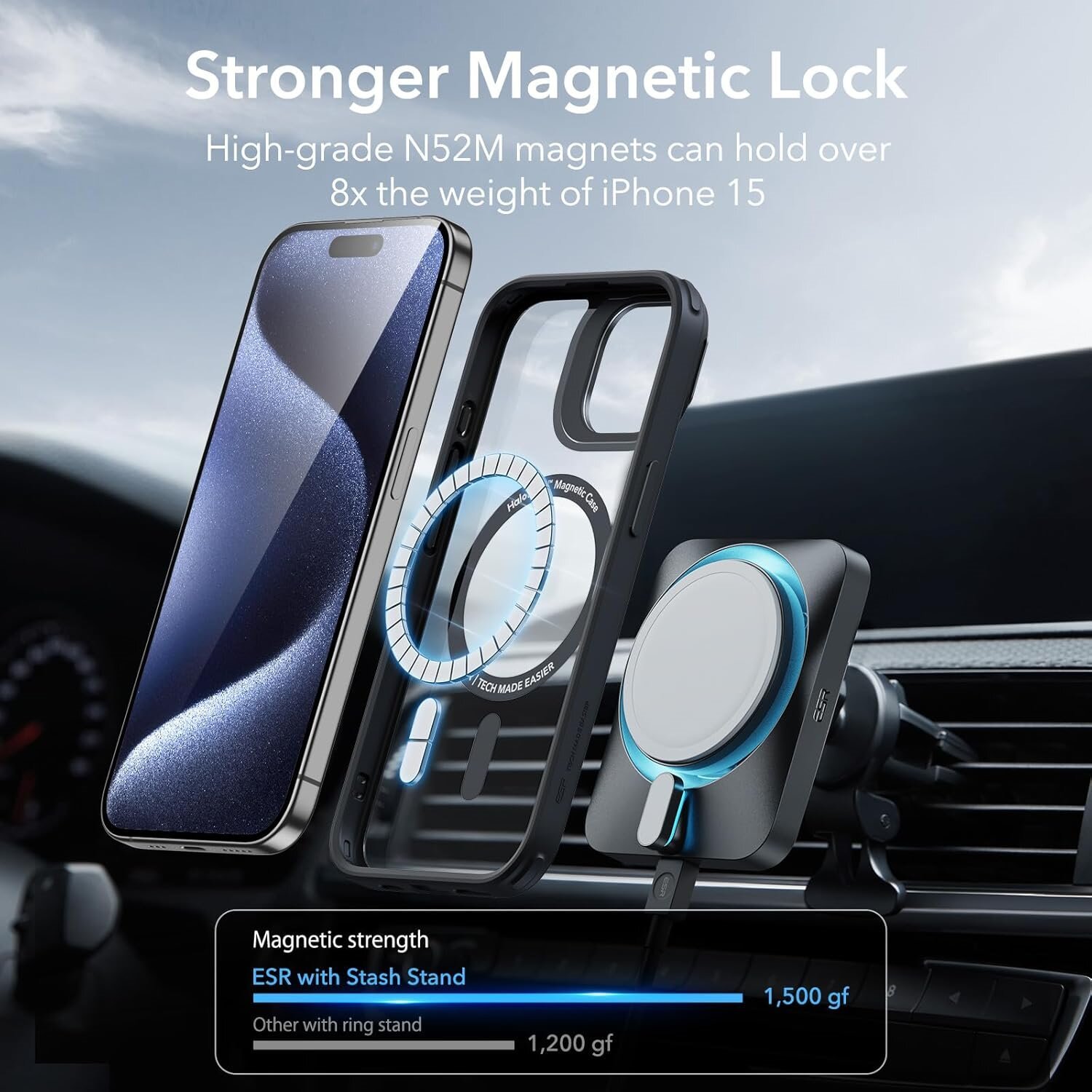 ESR Magnetic Silicone Case with Built-in Stand for iPhone 15 Pro Max - Camera Stash and Magnetic Phone Case