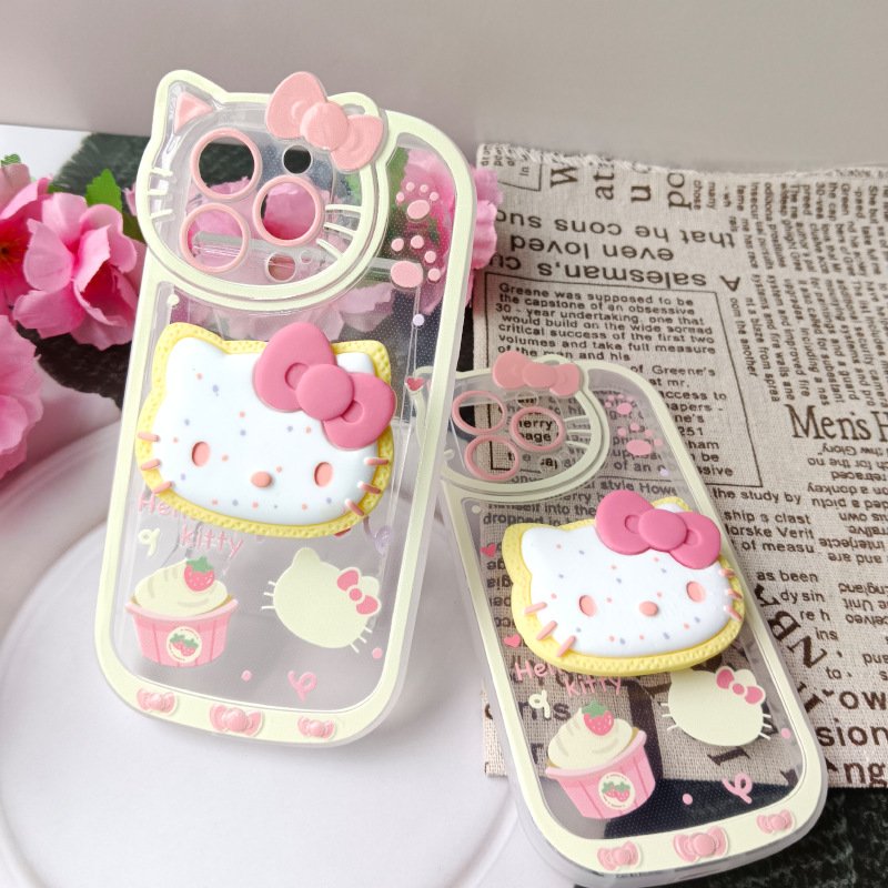 Lovely KT Cat Mobile Phone Case with Bracket Phone Holder for iPhone 11 13 12 14 15 pro max Cartoon Soft Shell Phone Accessories
