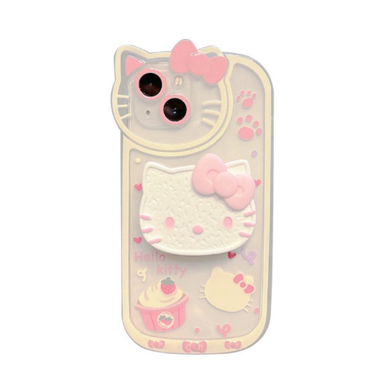 Lovely KT Cat Mobile Phone Case with Bracket Phone Holder for iPhone 11 13 12 14 15 pro max Cartoon Soft Shell Phone Accessories