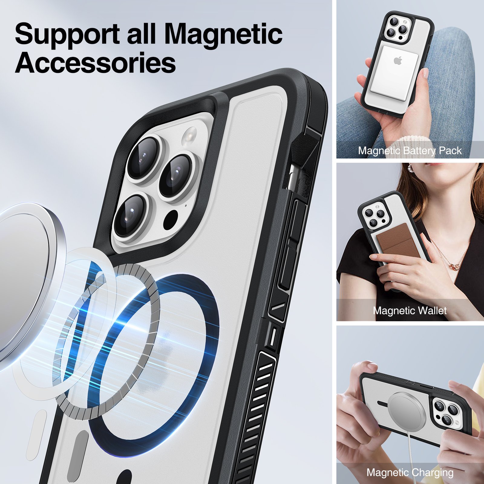For iPhone 16 15 14 Plus 13 12 Pro Max 360 Full Body Cover Rugged Shockproof Phone Case With Magnetic Wireless Charging