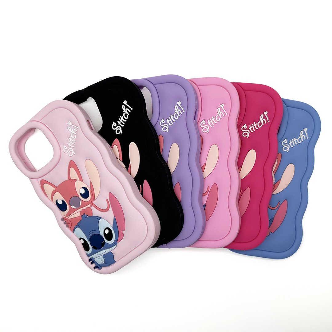 Hot sale Cute Stitch Stereo 3D Wave Phone Case for iPhone 11 12 13 14 15 Pro Max Cartoon Silicone Anti-fall Phone Accessories