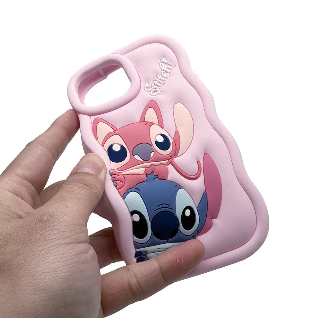 Hot sale Cute Stitch Stereo 3D Wave Phone Case for iPhone 11 12 13 14 15 Pro Max Cartoon Silicone Anti-fall Phone Accessories