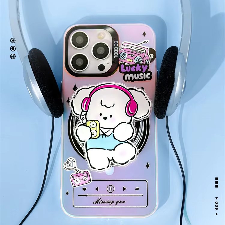2024 New Customized Cute Frosted Laser With Magnetic Stand Set Cell Phone Case Shockproof For iPhone 16 15 14 13 12 Pro Max Plus