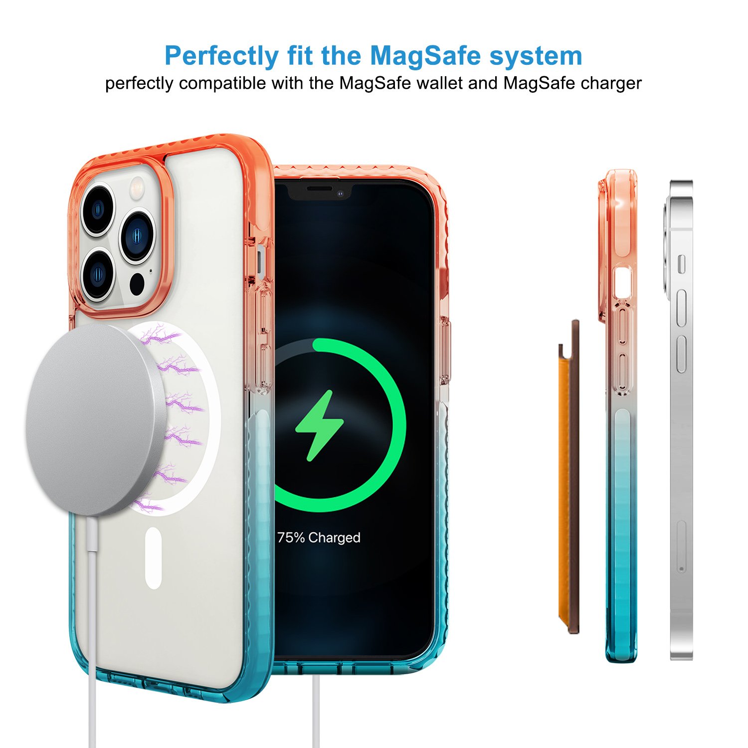 GRS Factory Customize Shockproof Transparent Colorful Gradient Magnetic TPU TPE mobile phone case For iPhone 13 14