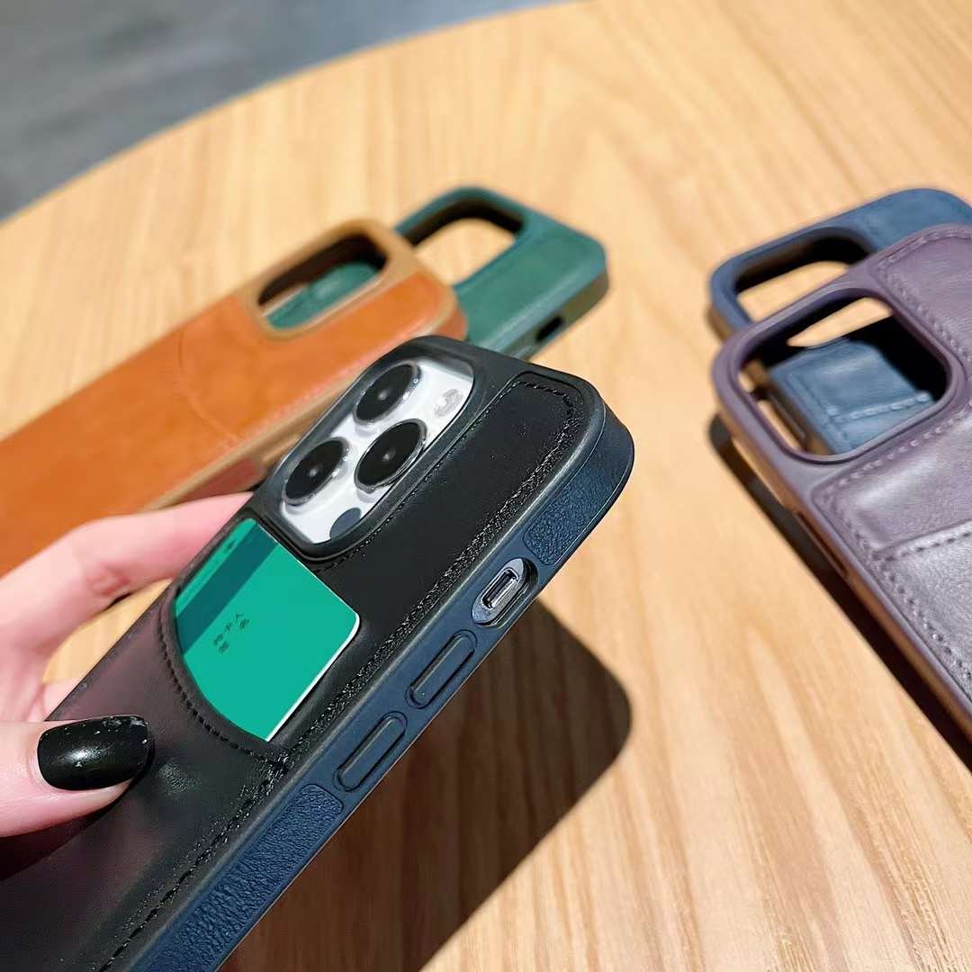trendy stylish protective leather back mobile case for iphone 15 pro max microfiber inside card slot cover for iphone 14 13 1211
