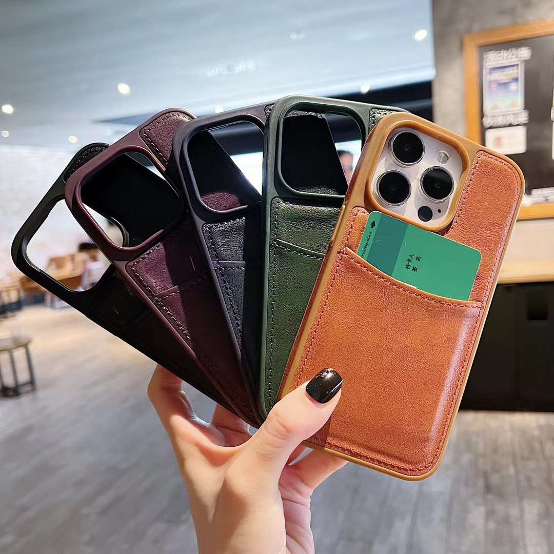 trendy stylish protective leather back mobile case for iphone 15 pro max microfiber inside card slot cover for iphone 14 13 1211
