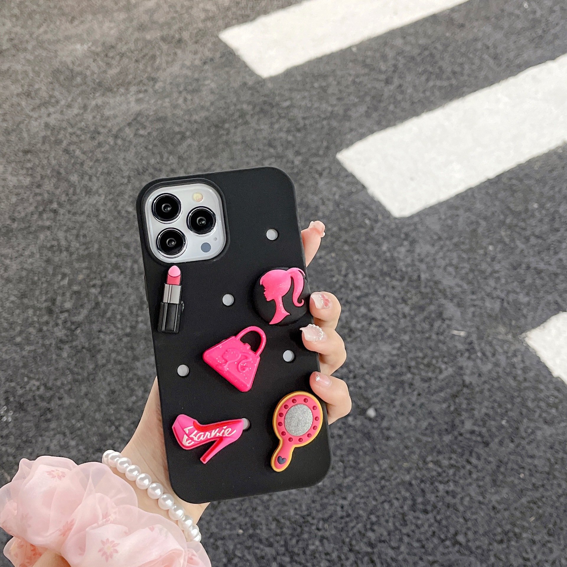 Korean 3D Make-up Mirror Lipstick Silicon DIY Hole Mobile Phone Accessories Case For iPhone 11 12 13 14 Pro Max Back Cover