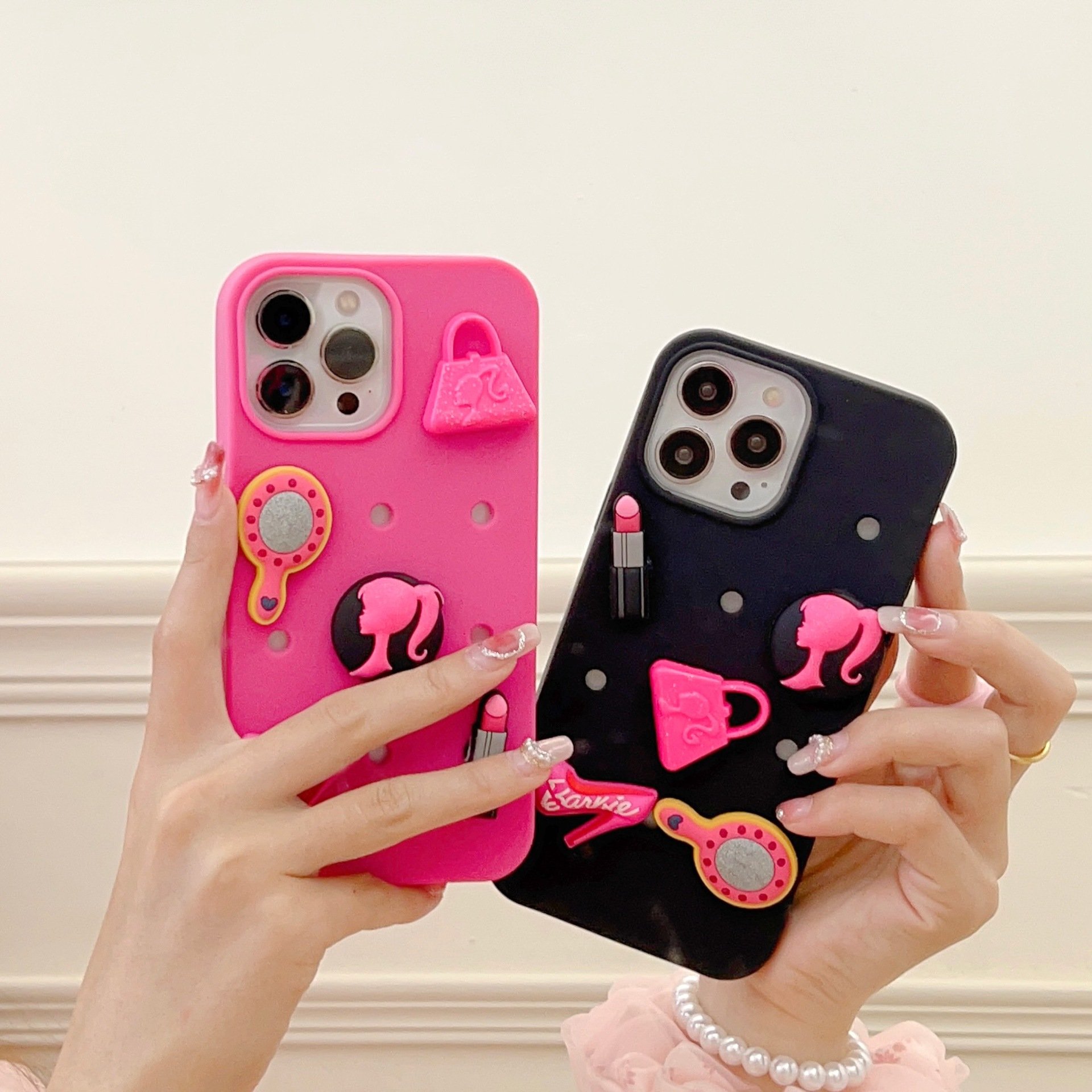 Korean 3D Make-up Mirror Lipstick Silicon DIY Hole Mobile Phone Accessories Case For iPhone 11 12 13 14 Pro Max Back Cover