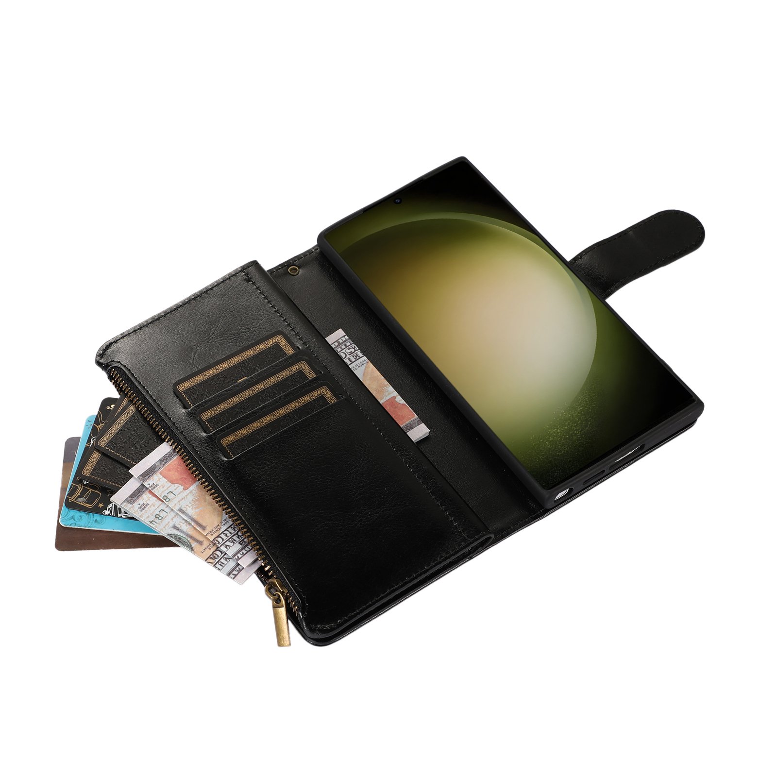 business style zipper pu flip wallet card slot case for samsung S24 ultra kicsktand phone cover for samsung s22 s21 s23 fe