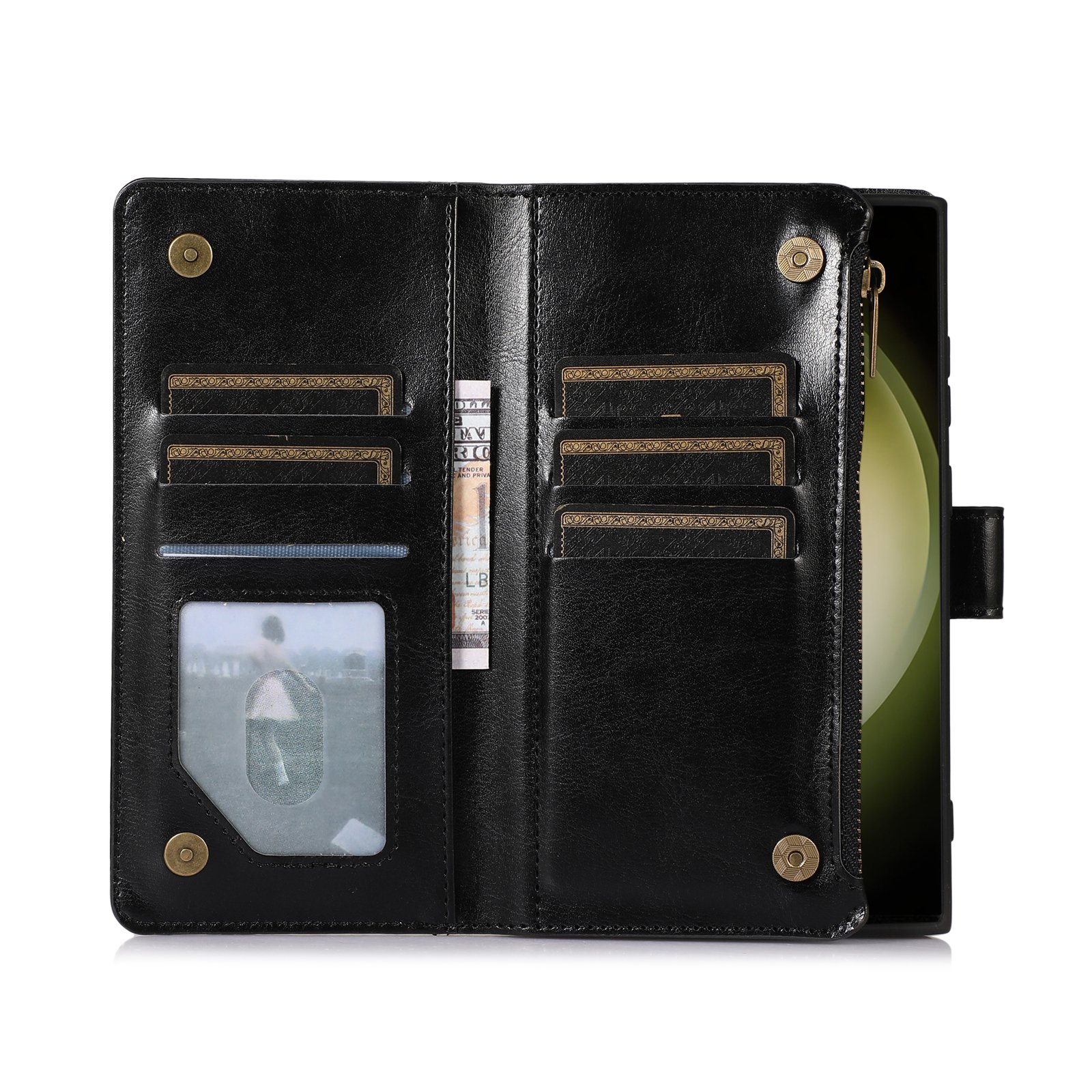 business style zipper pu flip wallet card slot case for samsung S24 ultra kicsktand phone cover for samsung s22 s21 s23 fe