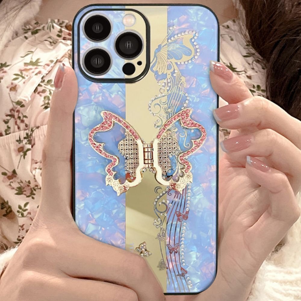 Luxury Butterfly Bracket Phone Holder Case For iPhone14 13 12 11 Pro Max XS Max XR X 7 8 plus Cute Mirror Phone Cover
