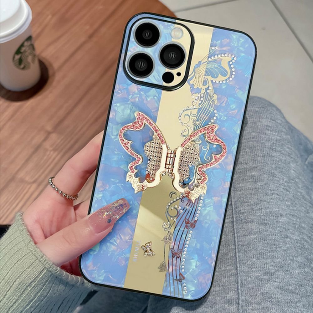 Luxury Butterfly Bracket Phone Holder Case For iPhone14 13 12 11 Pro Max XS Max XR X 7 8 plus Cute Mirror Phone Cover