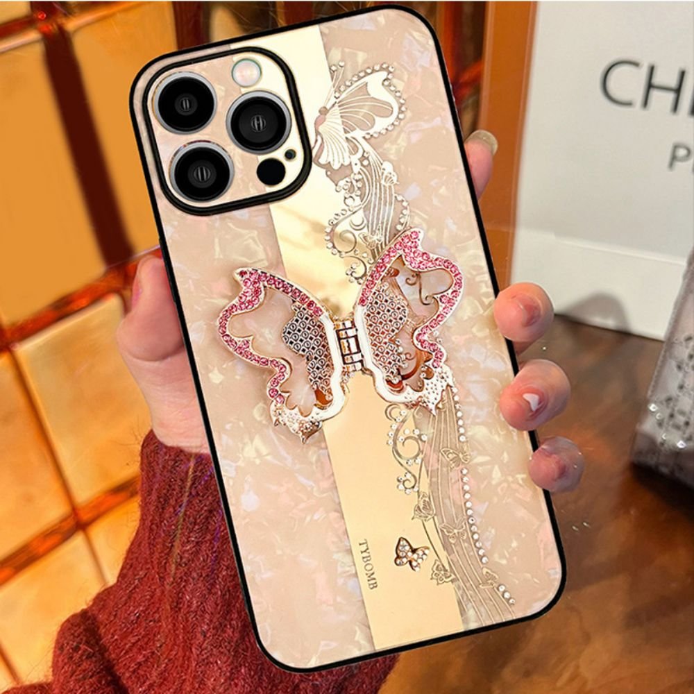 Luxury Butterfly Bracket Phone Holder Case For iPhone14 13 12 11 Pro Max XS Max XR X 7 8 plus Cute Mirror Phone Cover