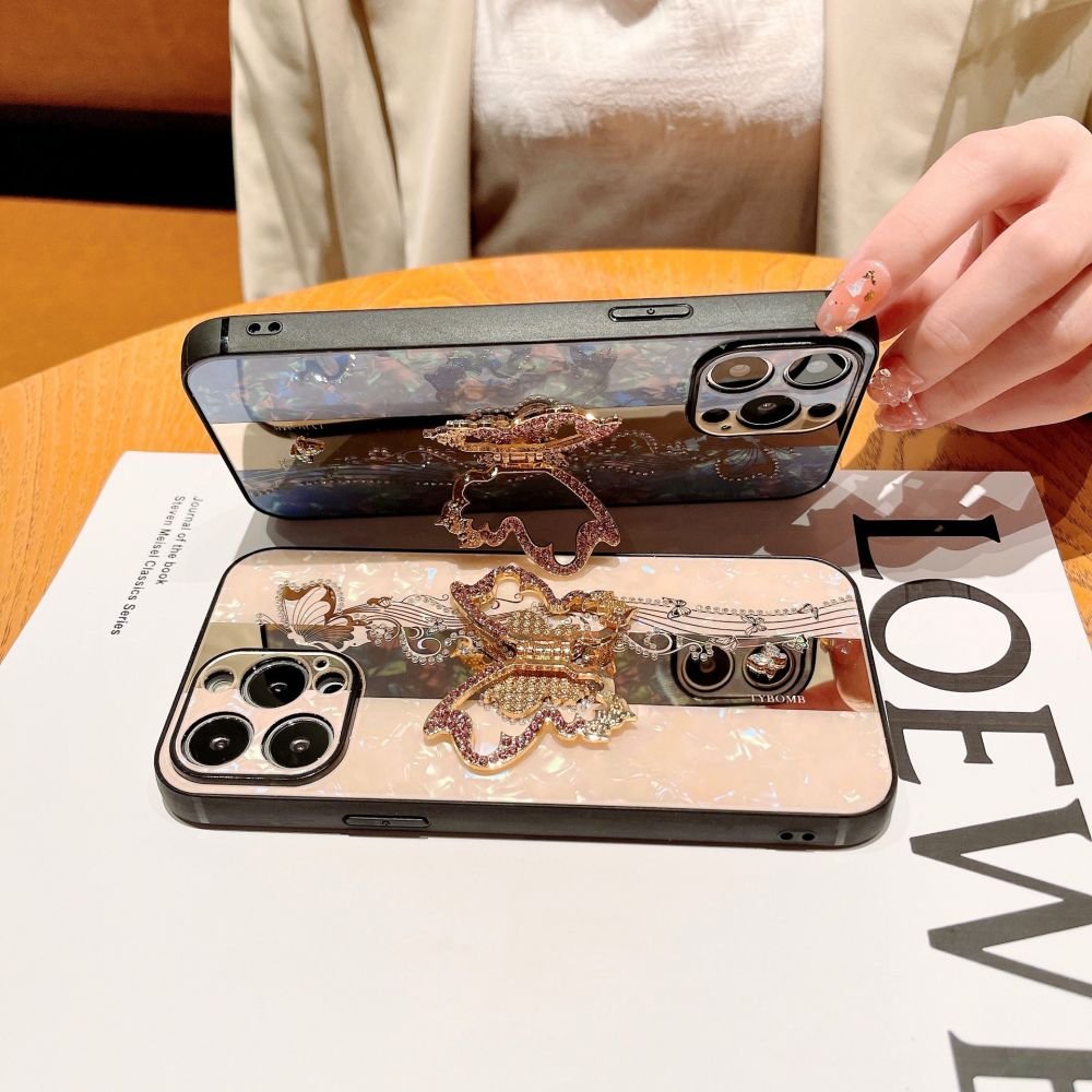Luxury Butterfly Bracket Phone Holder Case For iPhone14 13 12 11 Pro Max XS Max XR X 7 8 plus Cute Mirror Phone Cover