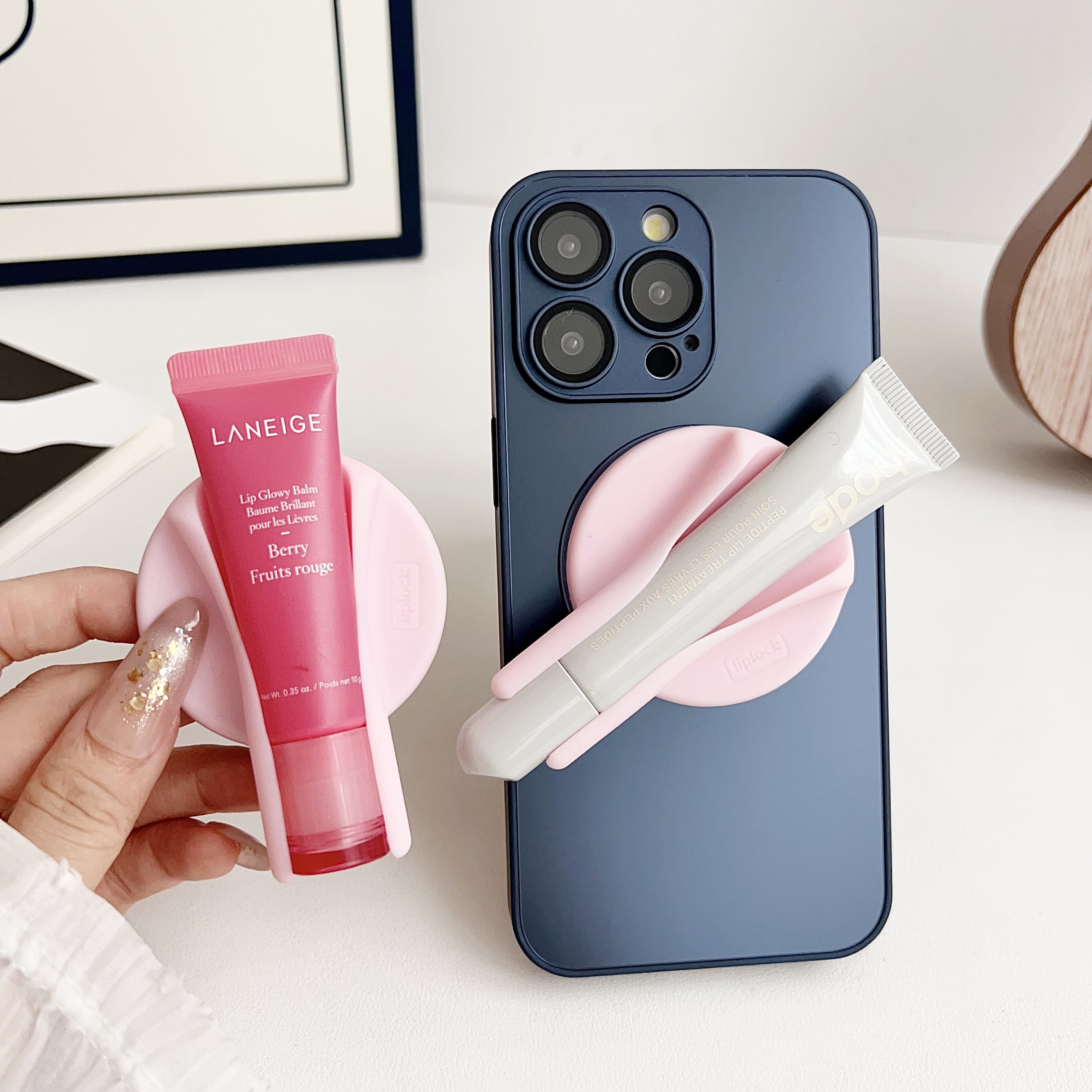 Custom Adhesive Sticker Silicone Lip Gloss Holder Phone Case for Lip Tint Lipstick Phone Case Sticker for iPhone 15