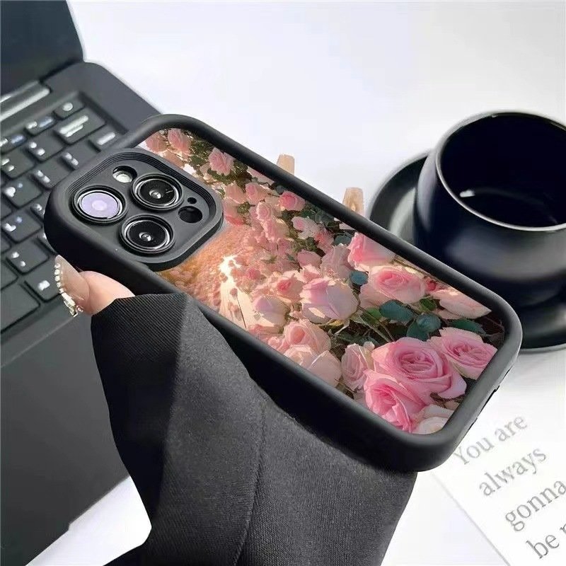 Luxury Design Soft TPU Print Rose Flower Mobile Phone Case For iPhone 7 8 plus XS XR 11 12 13 14 15 pro max Protect Back Cover