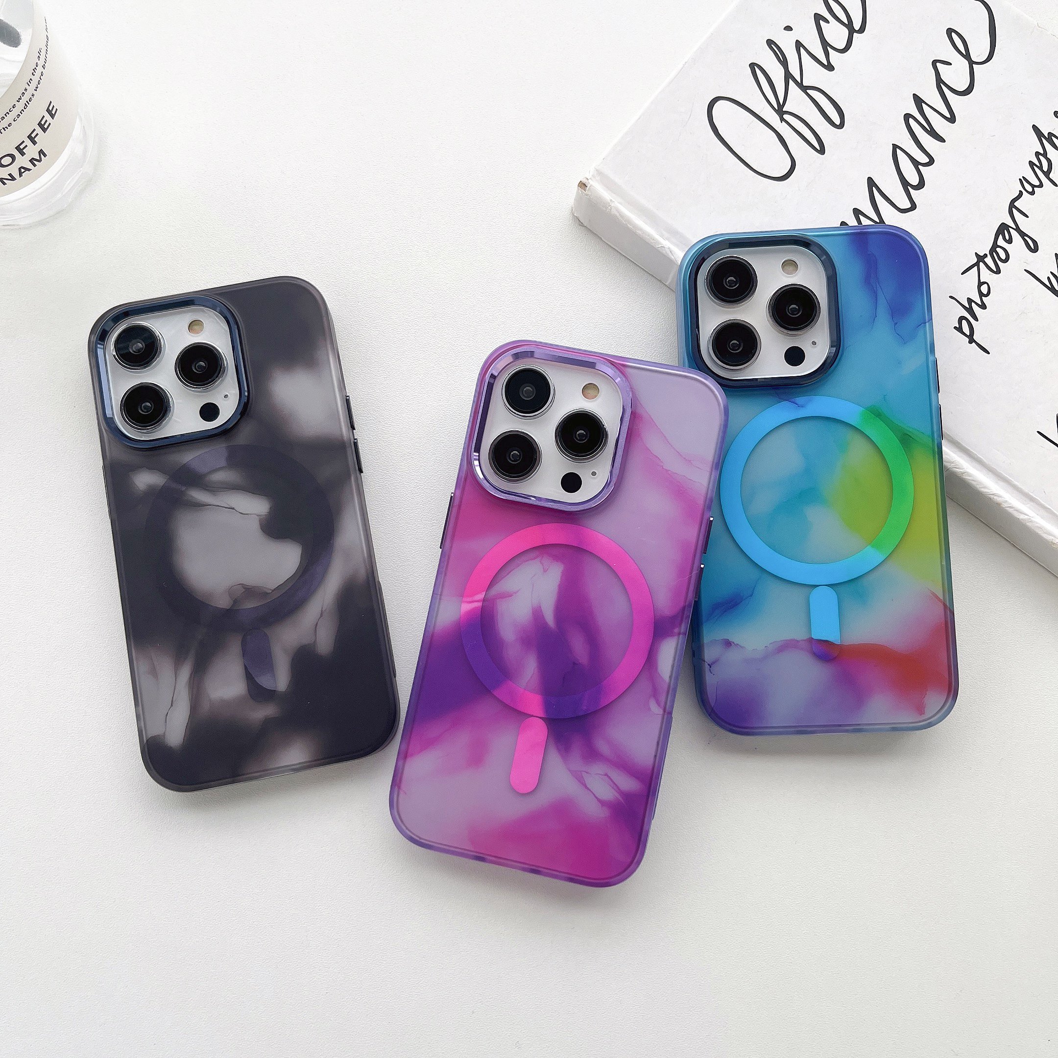 New Colors Gradient Ink Dye Mobile Phone Cases Back Cover Support Wireless Charge Magnetic Case For iPhone 14 Pro Max