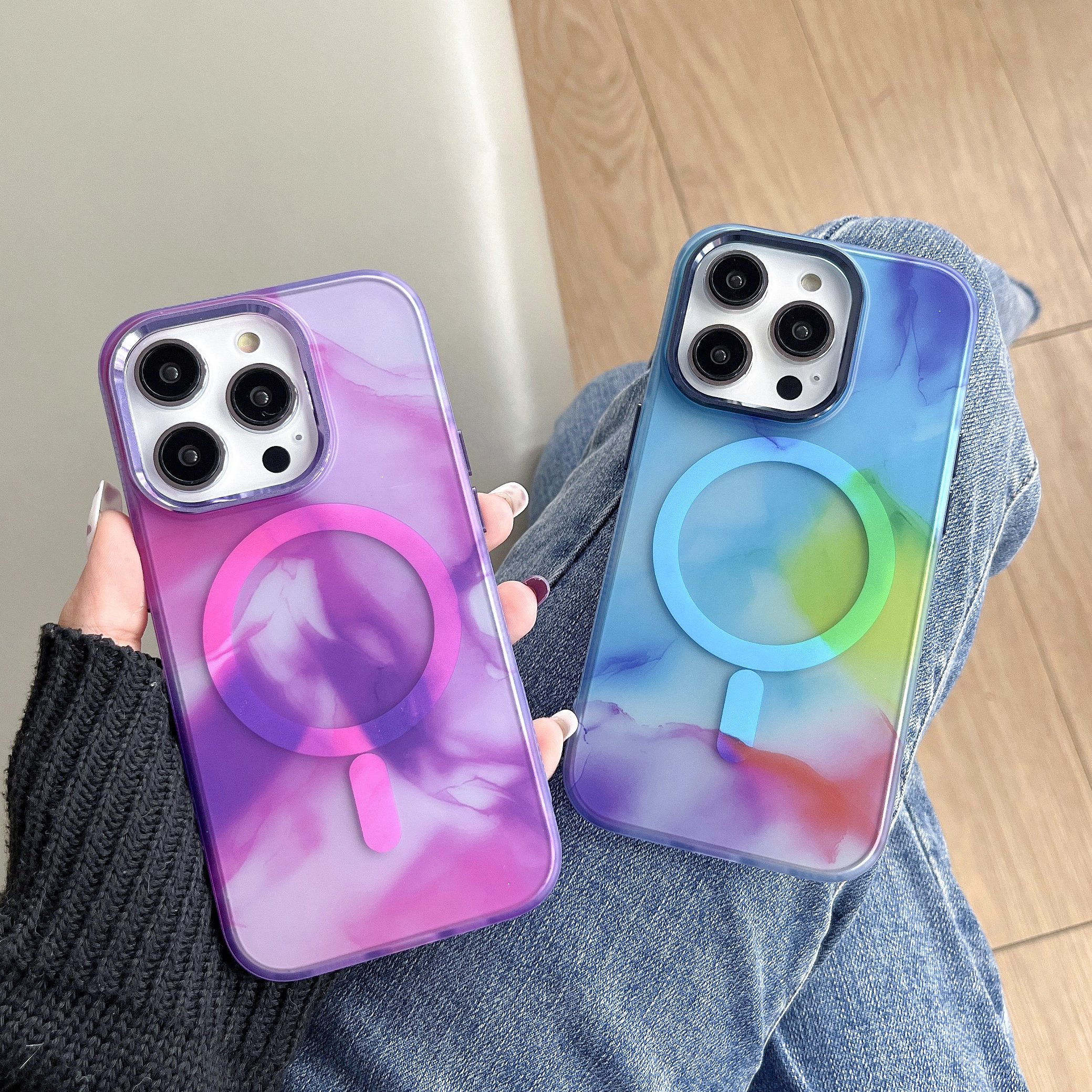 New Colors Gradient Ink Dye Mobile Phone Cases Back Cover Support Wireless Charge Magnetic Case For iPhone 14 Pro Max