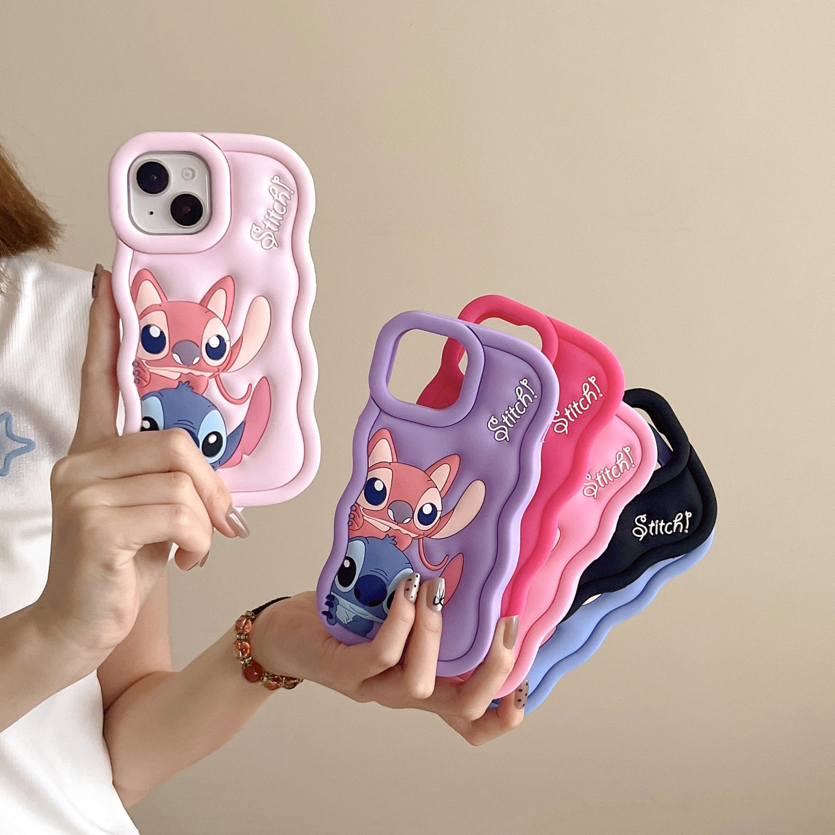 Hot Sale 3d Stitch Silicone Mobile Phone Case FOR iPhone 12 13 14 15 Pro Max Cartoon Wavy Edge Phone Accessories