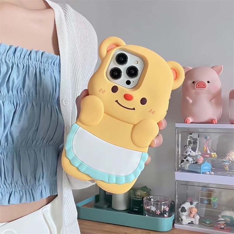 3D Silicone Cute Cartoon Bear Mobile Phone Case Cover For iPhone 15 Pro Max 14 13 11 12 plus Custom Design