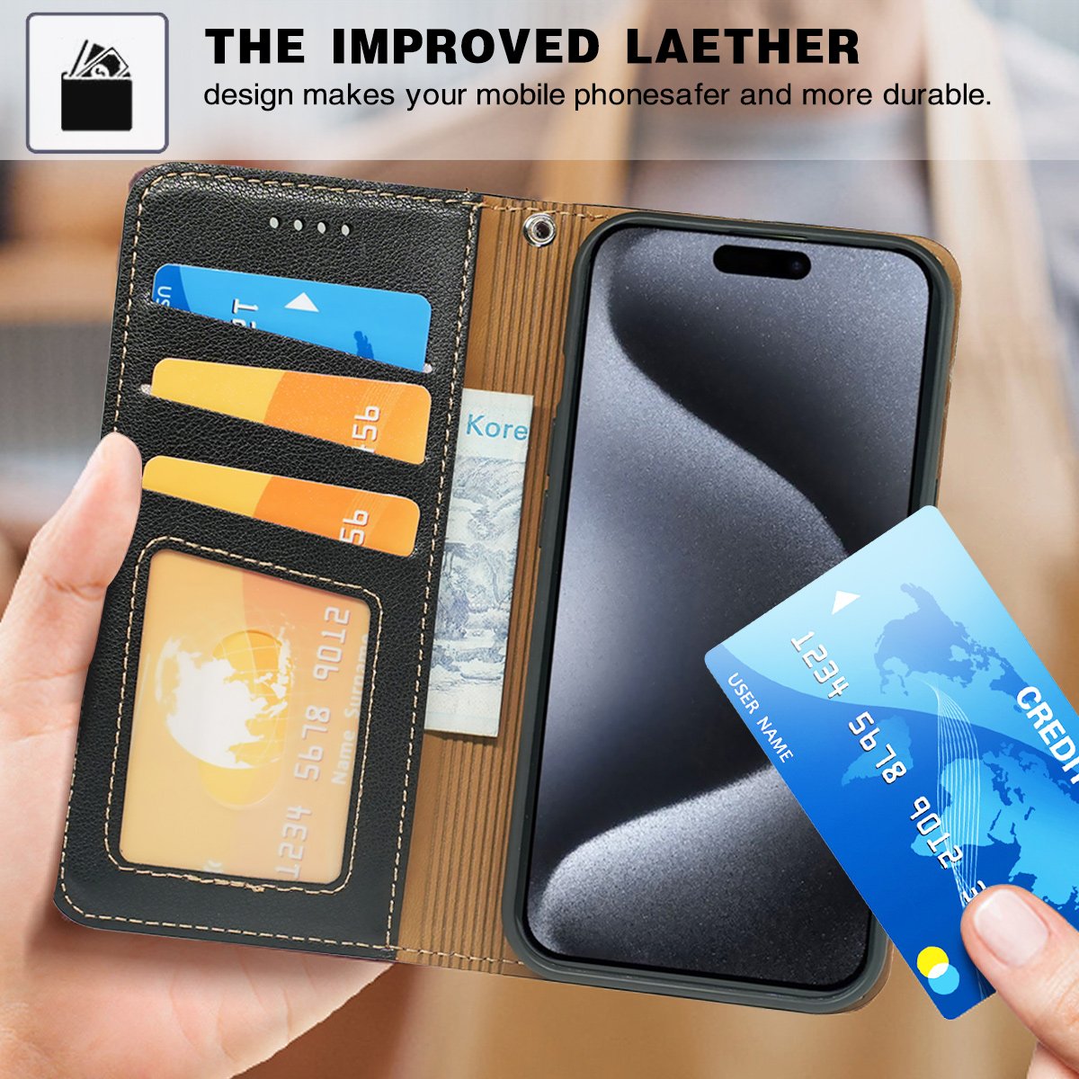 Business PU Leather Wallet RFID Card Holder Phone Case For iPhone 11 12 13 14 15 Pro Max Mobile Phone Bag