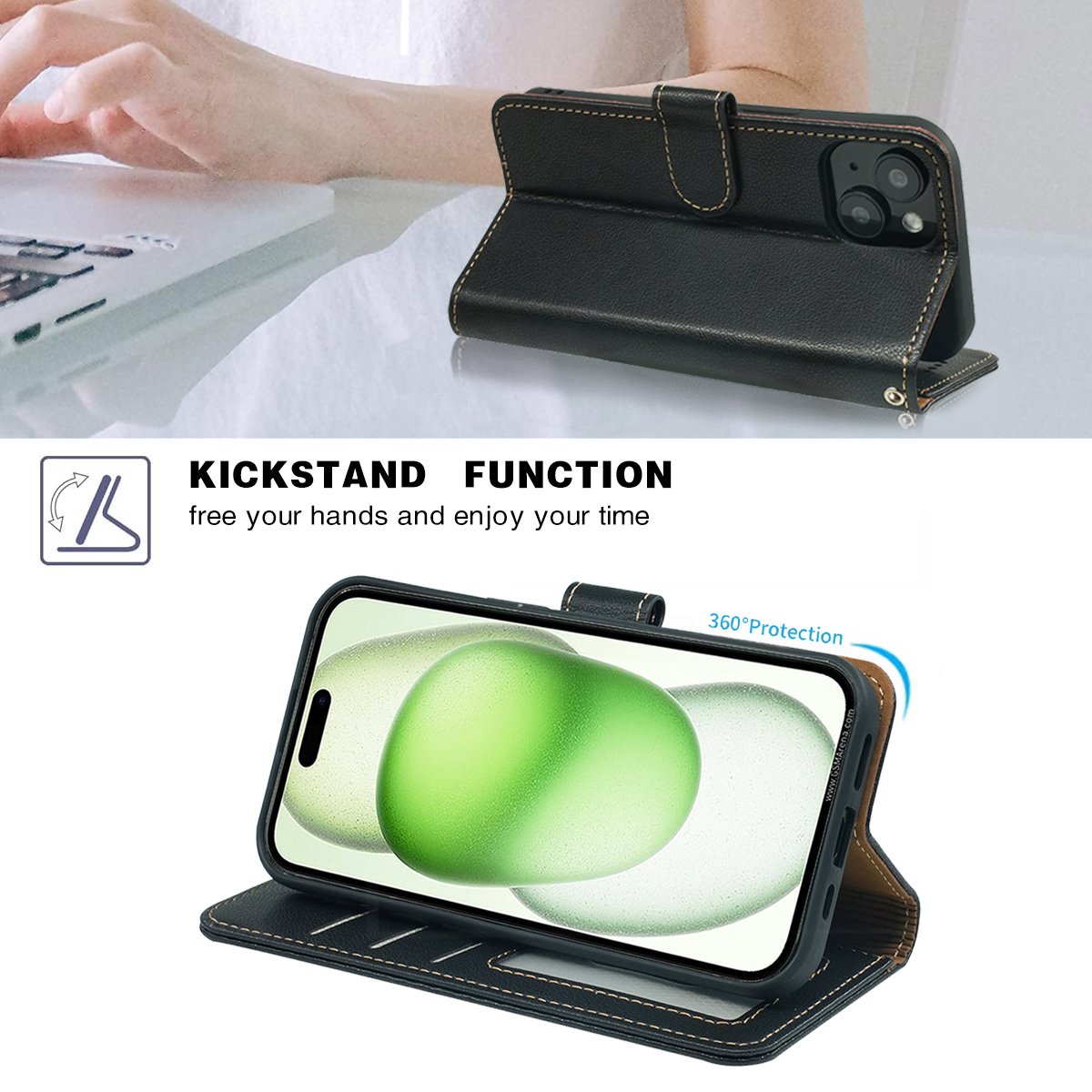 Business PU Leather Wallet RFID Card Holder Phone Case For iPhone 11 12 13 14 15 Pro Max Mobile Phone Bag