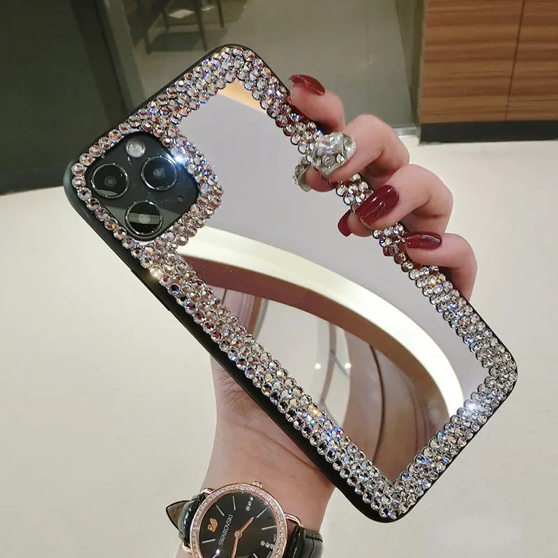2023 High Quality Luxury Diamond Makeup Mirror Phone Case For Iphone 13 14 15 Pro Max Mobile Phone Case