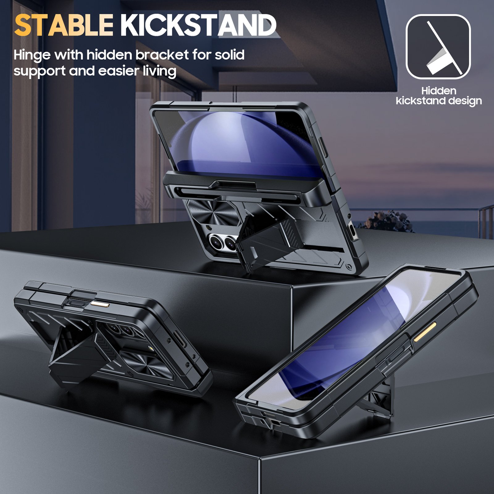 For Samsung Galaxy Z Fold 5 Phone Case Full Protection Armored Hinge With Holder Pen Slot Phone Cover For Galaxy Z Fold5