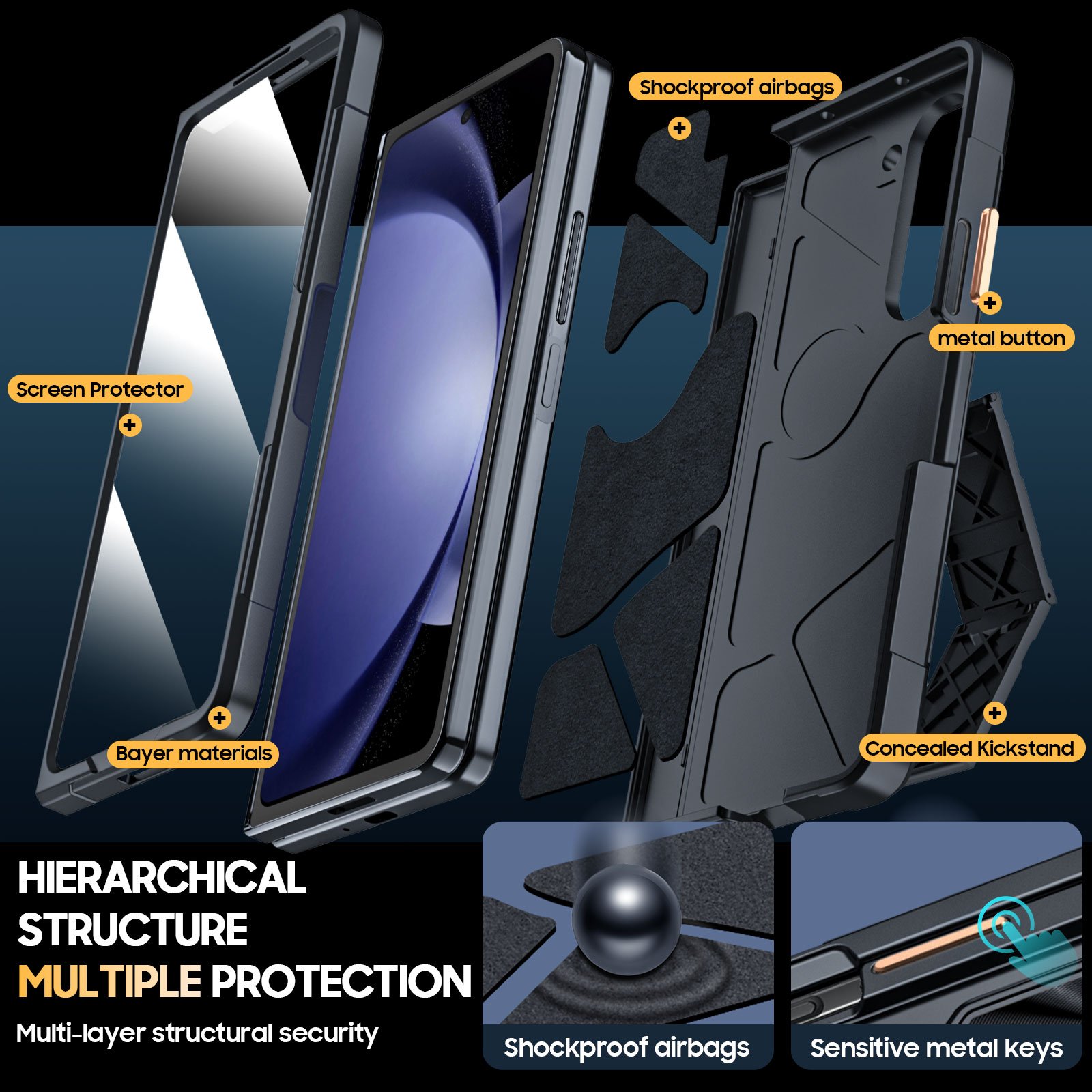 For Samsung Galaxy Z Fold 5 Phone Case Full Protection Armored Hinge With Holder Pen Slot Phone Cover For Galaxy Z Fold5