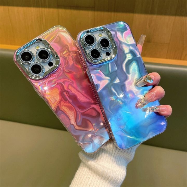 Luxury Electroplate Lens Least Water Wave Ripple Design IMD Mobile Phone Case For iPhone 11 12 13 14 15 16 pro max TPU PC Cover