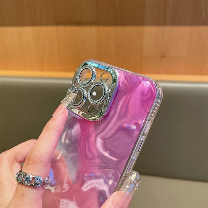 Luxury Electroplate Lens Least Water Wave Ripple Design IMD Mobile Phone Case For iPhone 11 12 13 14 15 16 pro max TPU PC Cover
