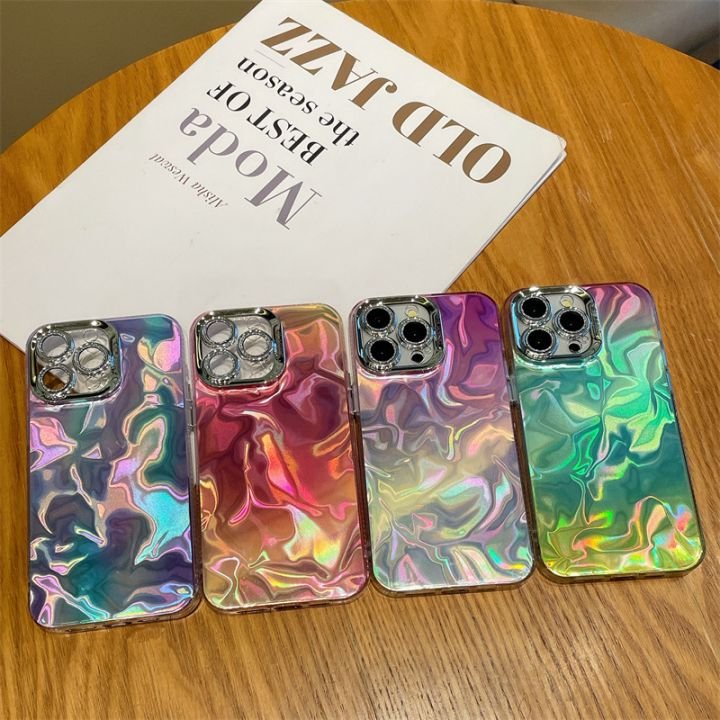 Luxury Electroplate Lens Least Water Wave Ripple Design IMD Mobile Phone Case For iPhone 11 12 13 14 15 16 pro max TPU PC Cover