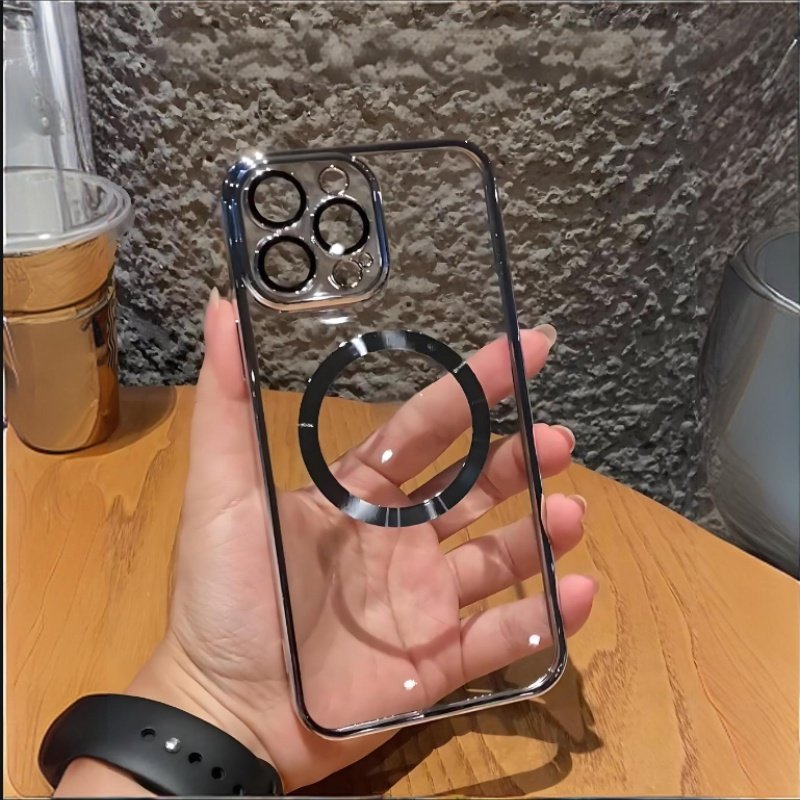 Camera Protector PC Plating Transparent PC Magnetic Cell Mobile Phone Case For iPhone 15 Pro Max Plus 16 13 S30 Frameless Cover
