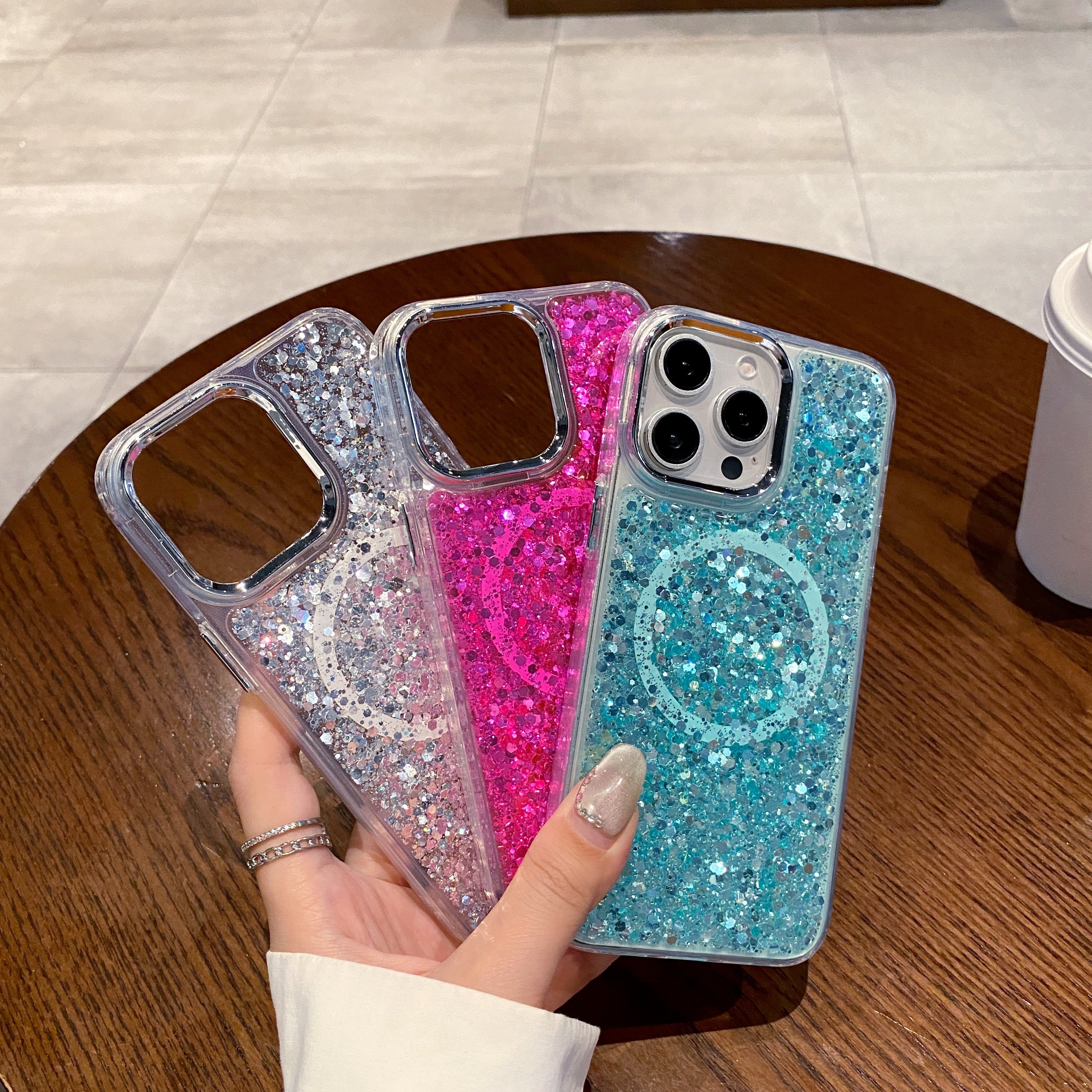 Hot Selling Luxury Bling Glitter Shockproof Magnetic Cell Mobile Phone Case for iPhone 15 16 Pro Max 14 Plus 13 12 11 Pro Case