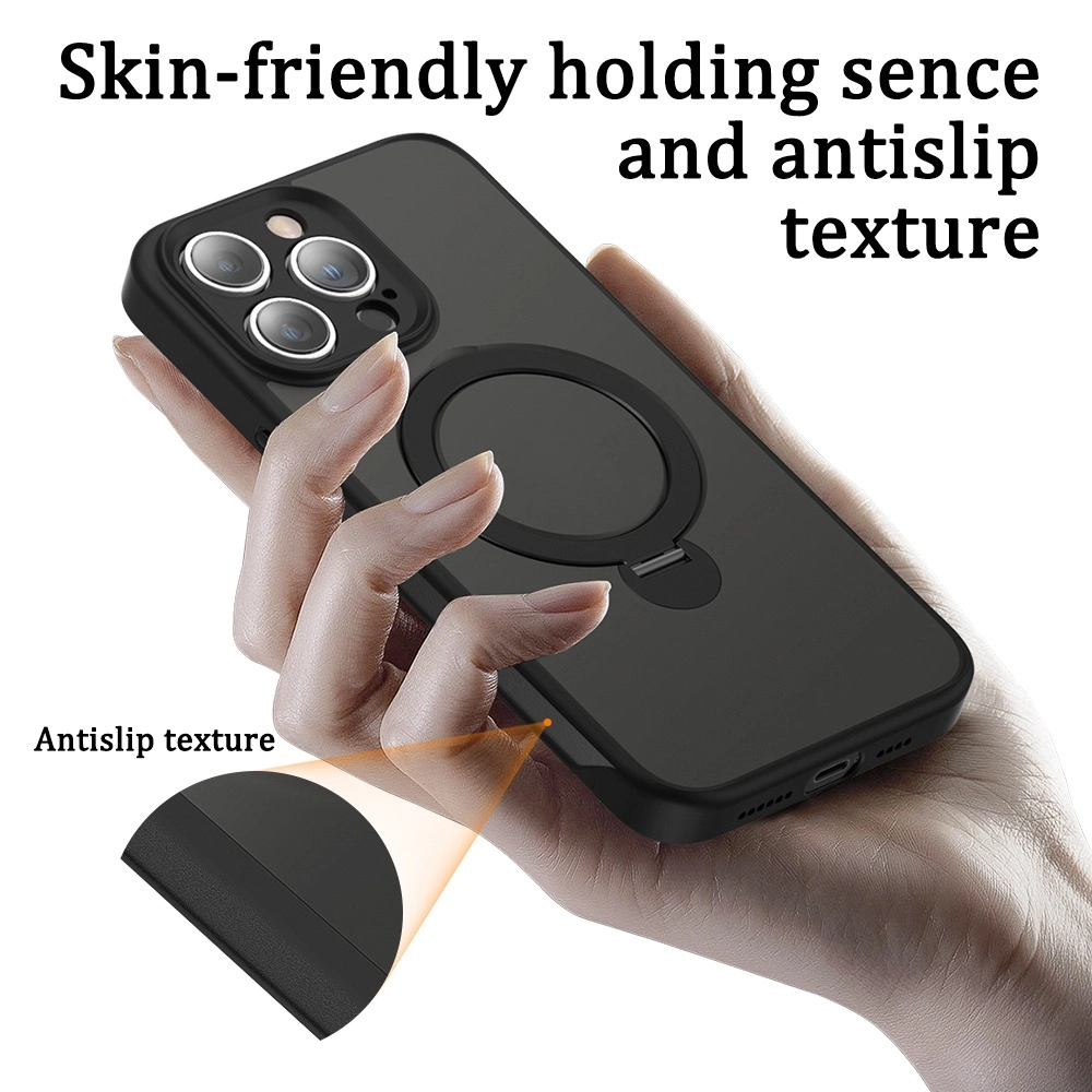 Magnetic Case For iPhone 15 14 13 12 Pro Max 11 With 360 Rotating Metal Stand Shockproof Frosted Matte Translucent Phone Case
