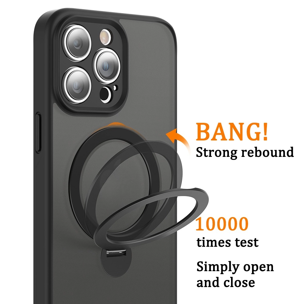 Magnetic Case For iPhone 15 14 13 12 Pro Max 11 With 360 Rotating Metal Stand Shockproof Frosted Matte Translucent Phone Case