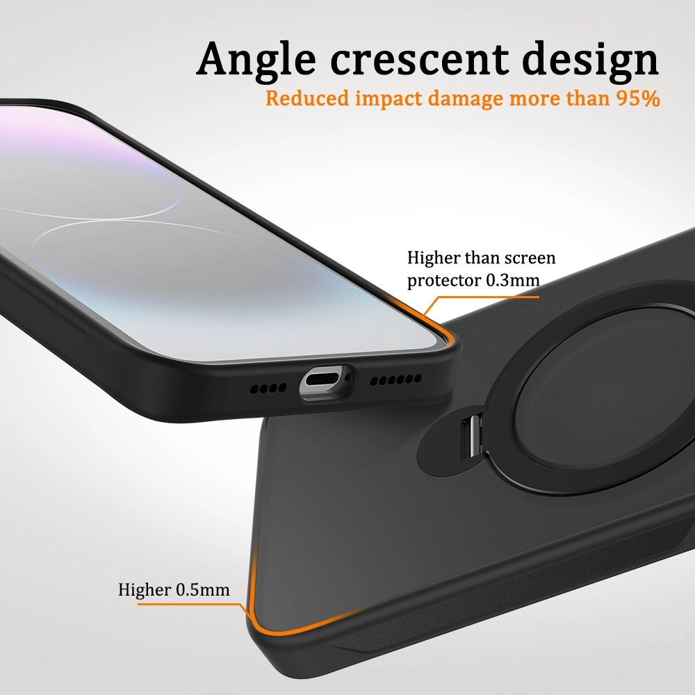 Magnetic Case For iPhone 15 14 13 12 Pro Max 11 With 360 Rotating Metal Stand Shockproof Frosted Matte Translucent Phone Case