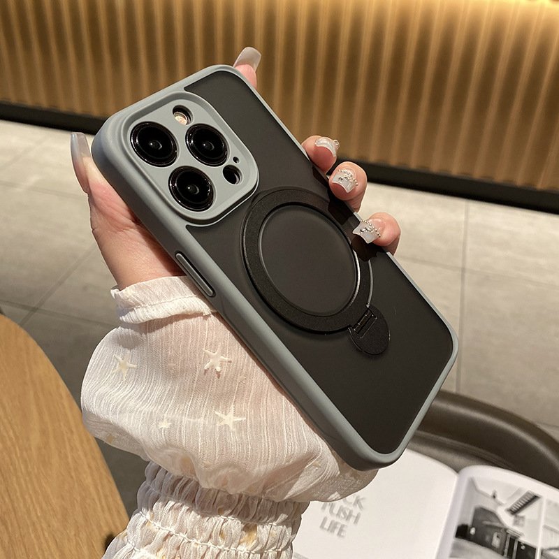 Magnetic Case For iPhone 15 14 13 12 Pro Max 11 With 360 Rotating Metal Stand Shockproof Frosted Matte Translucent Phone Case
