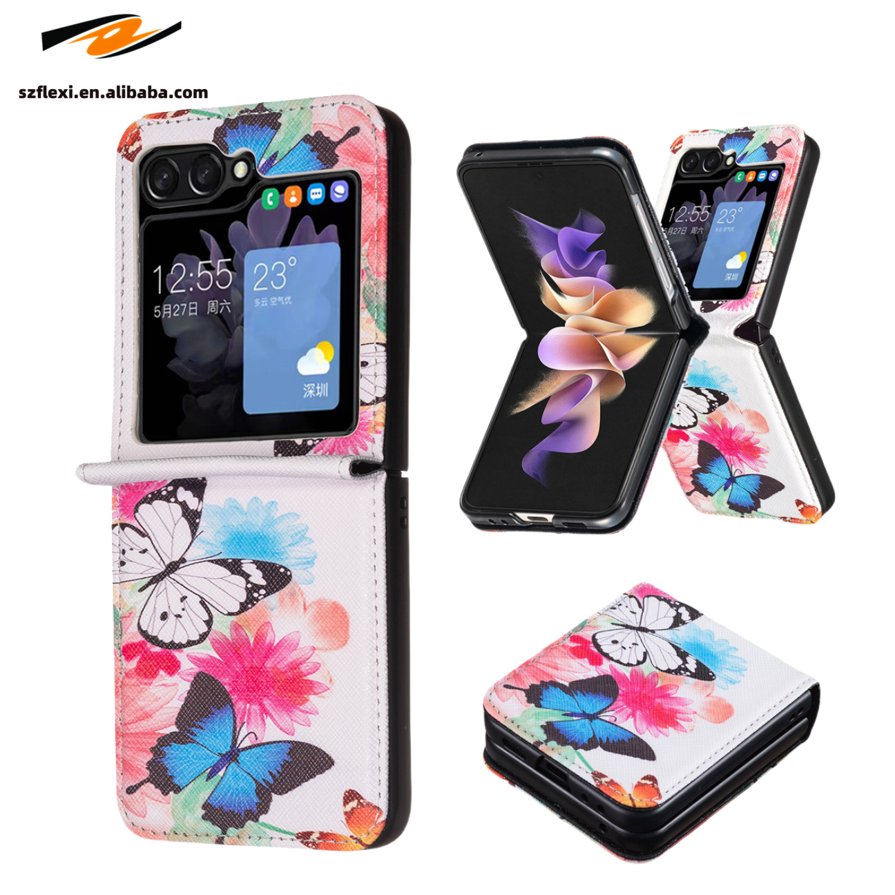 Fashion Printed Phone Case for Samsung Galaxy Z FLIP 3 4 5 6 Flower Butterfly PU Leather Phone Cases
